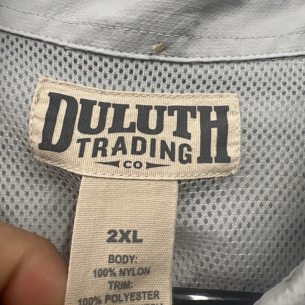 Duluth Trading Co Mens 2XL Button Up Shirt Grey Fishing Vented Back